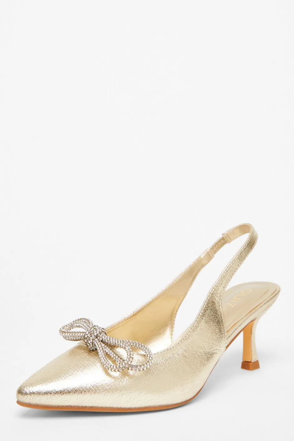 Quiz Wide Fit Gold Slingback Court Heels Sale