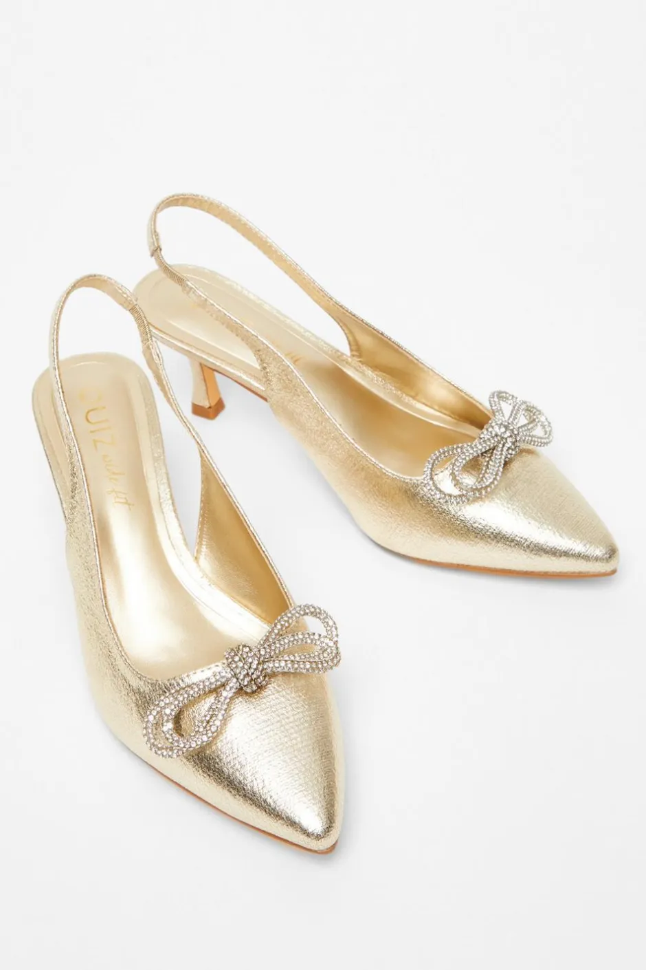 Quiz Wide Fit Gold Slingback Court Heels Sale