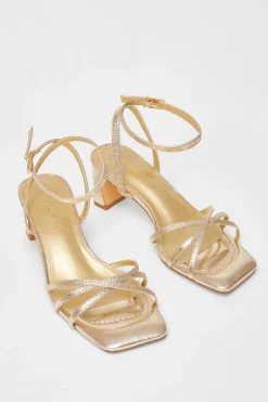 Quiz Wide Fit Strappy Block Heels Gold Outlet