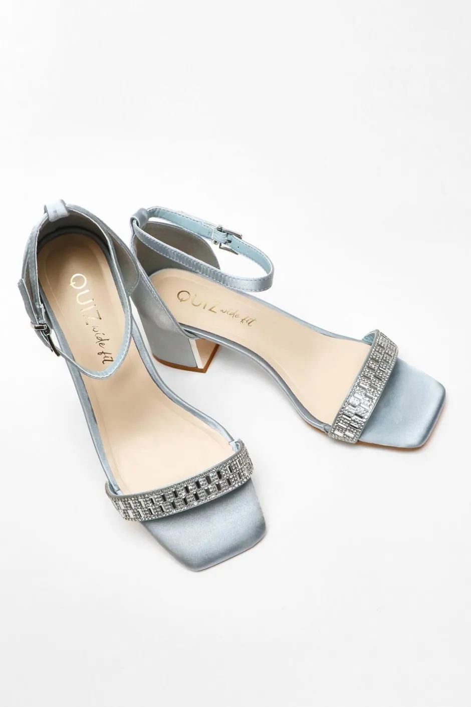 Quiz Wide Fit Light Blue Satin Heeled Sandals Hot