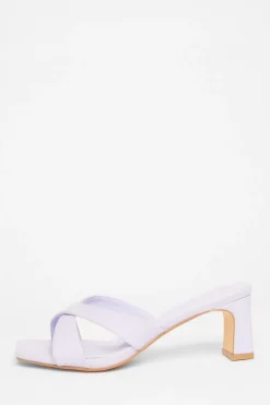 Quiz Wide Fit Cross Strap Mule Heels Lilac Hot