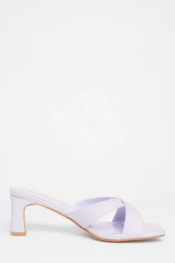 Quiz Wide Fit Cross Strap Mule Heels Lilac Hot
