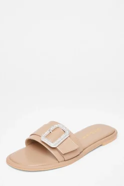 Quiz Wide Fit Diamante Buckle Sandals Nude