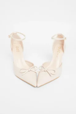 Quiz Wide Fit Patent Bow Heels Nude Sale