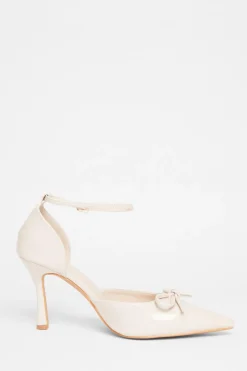 Quiz Wide Fit Patent Bow Heels Nude Sale