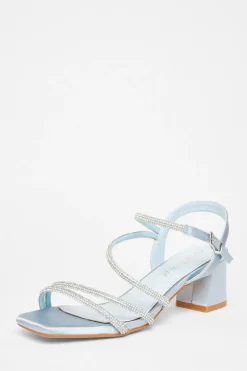 Quiz Wide Fit Diamante Block Heels Pale Blue Discount