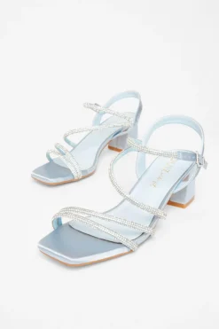 Quiz Wide Fit Diamante Block Heels Pale Blue Discount