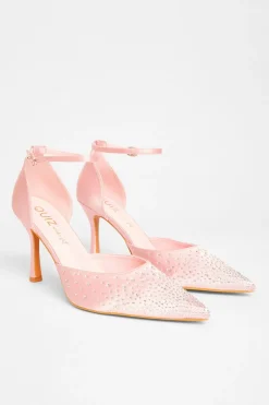 Quiz Wide Fit Diamante Court Heels Pink Outlet