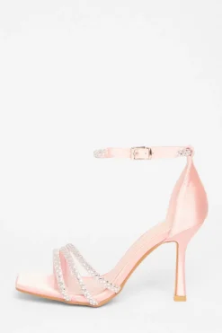 Quiz Wide Fit Diamante Strap Heels Pink