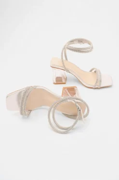 Quiz Wide Fit Silver Diamante Clear Block Heeled Sandals Best
