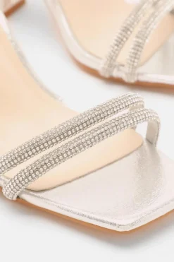 Quiz Wide Fit Silver Diamante Clear Block Heeled Sandals Best