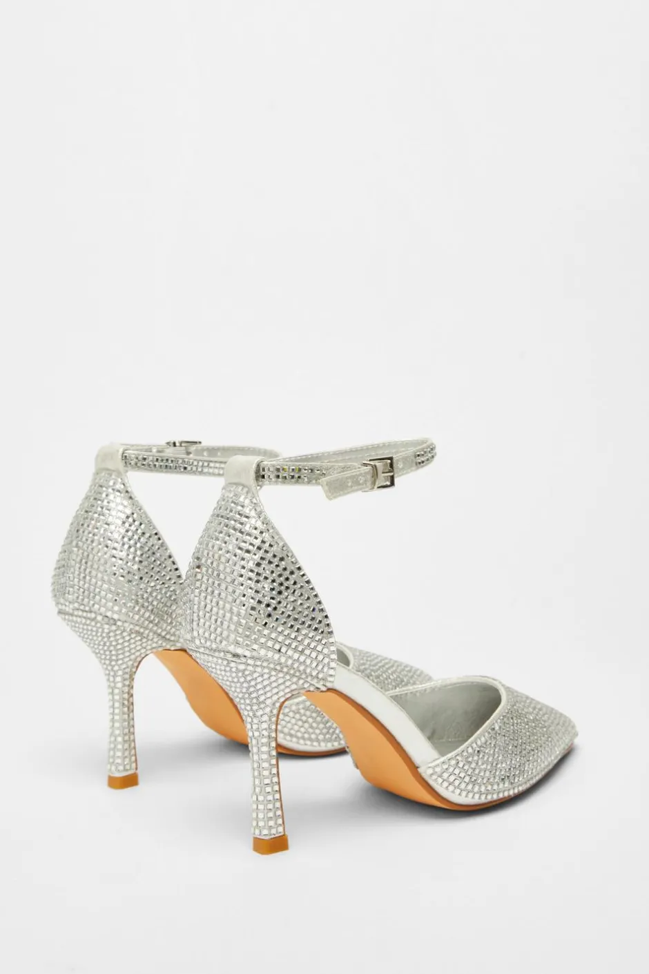 Quiz Wide Fit Silver Diamante Court Heels Hot