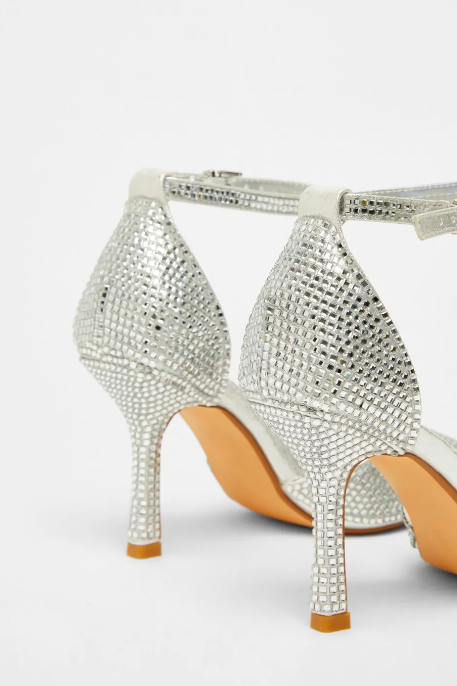 Quiz Wide Fit Silver Diamante Court Heels Hot