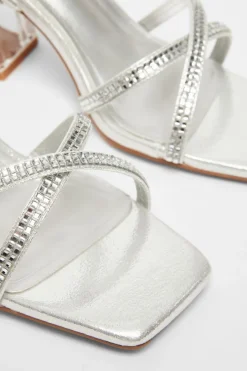 Quiz Wide Fit Diamante Heels Silver