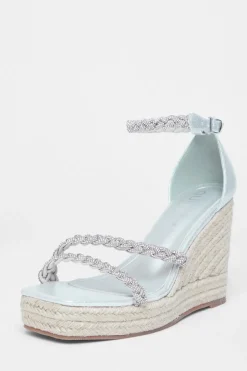 Quiz Wide Fit Diamante Platform Wedges Silver Clearance