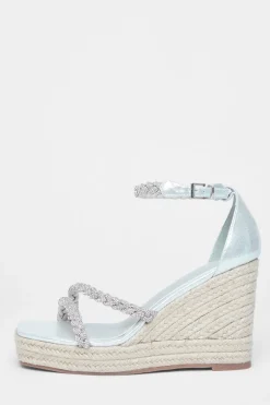 Quiz Wide Fit Diamante Platform Wedges Silver Clearance