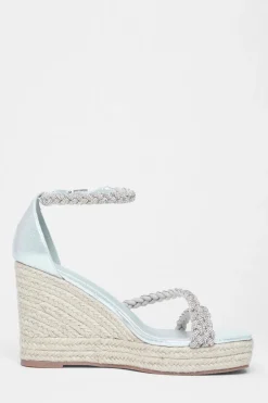 Quiz Wide Fit Diamante Platform Wedges Silver Clearance