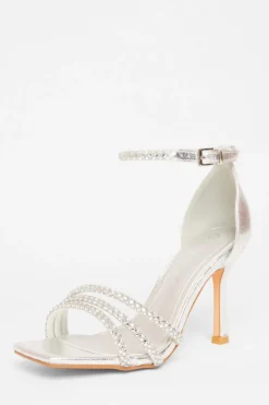 Quiz Wide Fit Silver Diamante Heels Discount