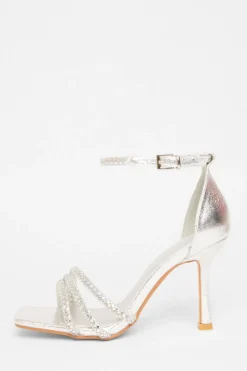 Quiz Wide Fit Silver Diamante Heels Discount