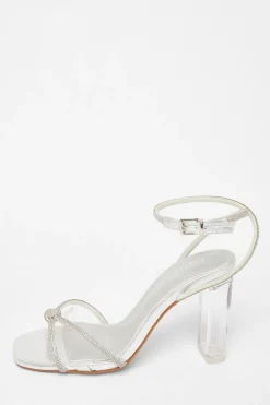 Quiz Wide Fit Diamante Clear Block Heels Silver Sale