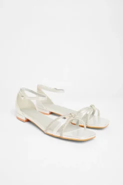 Quiz Wide Fit Knot Front Sandals Silver Online