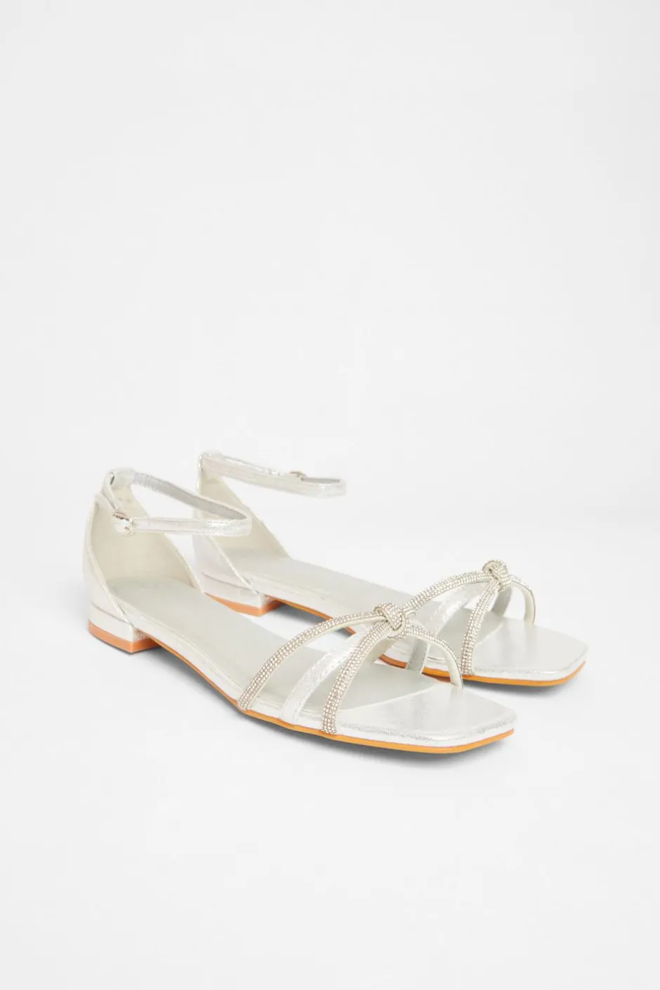 Quiz Wide Fit Knot Front Sandals Silver Online