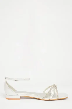 Quiz Wide Fit Knot Front Sandals Silver Online