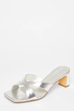 Quiz Wide Fit Mule Heels Silver Best