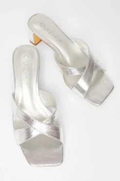 Quiz Wide Fit Mule Heels Silver Best