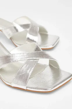 Quiz Wide Fit Mule Heels Silver Best