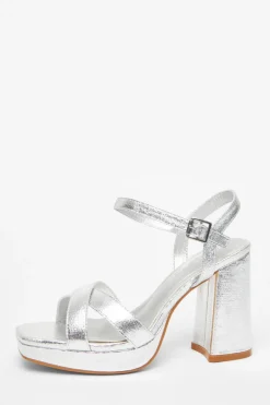 Quiz Wide Fit Sliver Platform Heel Silver
