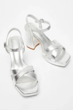 Quiz Wide Fit Sliver Platform Heel Silver
