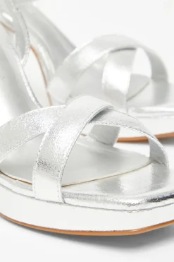 Quiz Wide Fit Sliver Platform Heel Silver