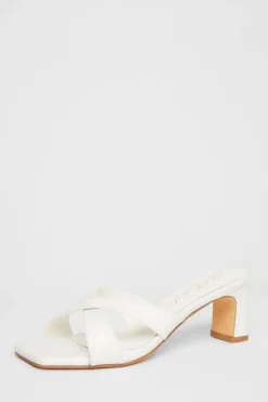 Quiz Wide Fit Cross Strap Mule Heels White Hot