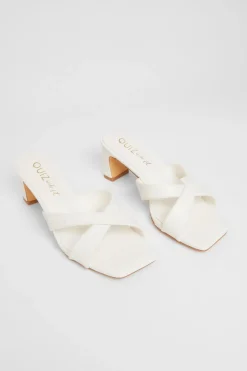 Quiz Wide Fit Cross Strap Mule Heels White Hot