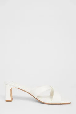 Quiz Wide Fit Cross Strap Mule Heels White Hot