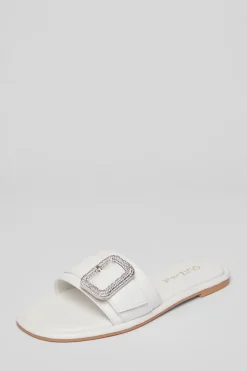Quiz Wide Fit Diamante Buckle Sandals White New