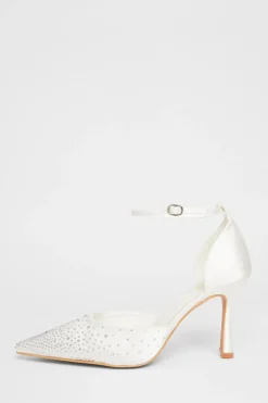 Quiz Wide Fit Diamante Court Heels White New