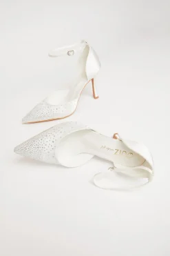 Quiz Wide Fit Diamante Court Heels White New