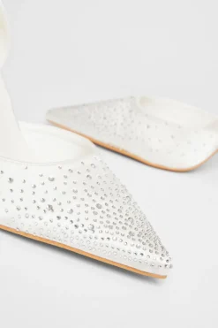 Quiz Wide Fit Diamante Court Heels White New