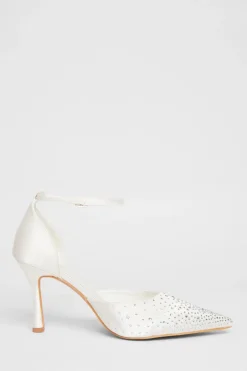 Quiz Wide Fit Diamante Court Heels White New