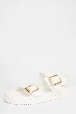 Quiz Wide Fit Double Strap Sandals White Discount