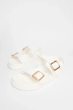 Quiz Wide Fit Double Strap Sandals White Discount