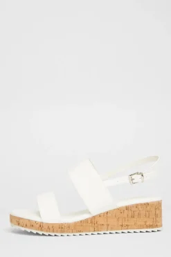 Quiz Wide Fit White Double Strap Low Wedges New