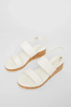 Quiz Wide Fit White Double Strap Low Wedges New