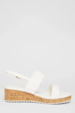 Quiz Wide Fit White Double Strap Low Wedges New