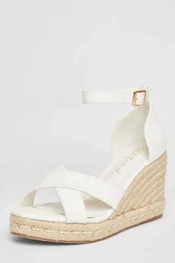 Quiz Wide Fit Faux Leather Wedges White Discount