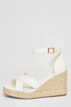Quiz Wide Fit Faux Leather Wedges White Discount