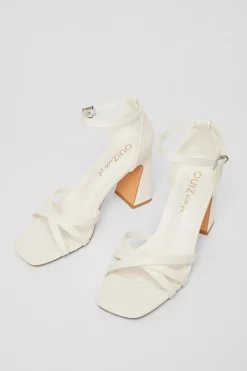 Quiz Wide Fit Faux Leather Block Heels White Discount