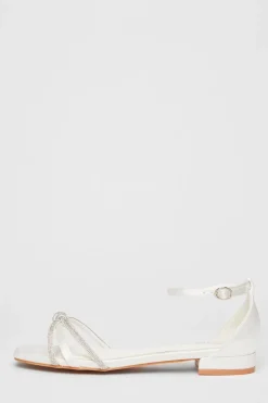 Quiz Wide Fit Knot Front Sandals White New